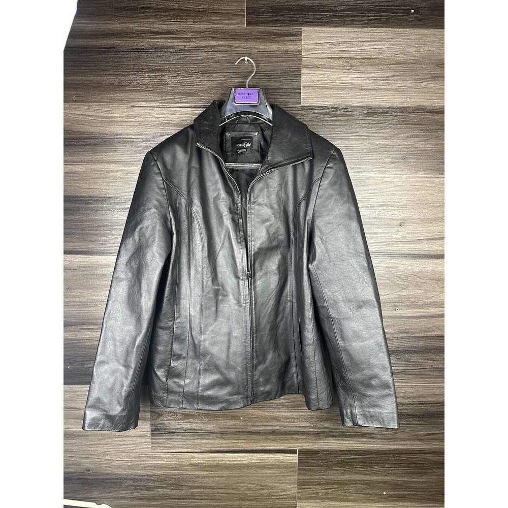 East 5th Women's Genuine Leather Jacket Coat Black Zip Closure Sz XL